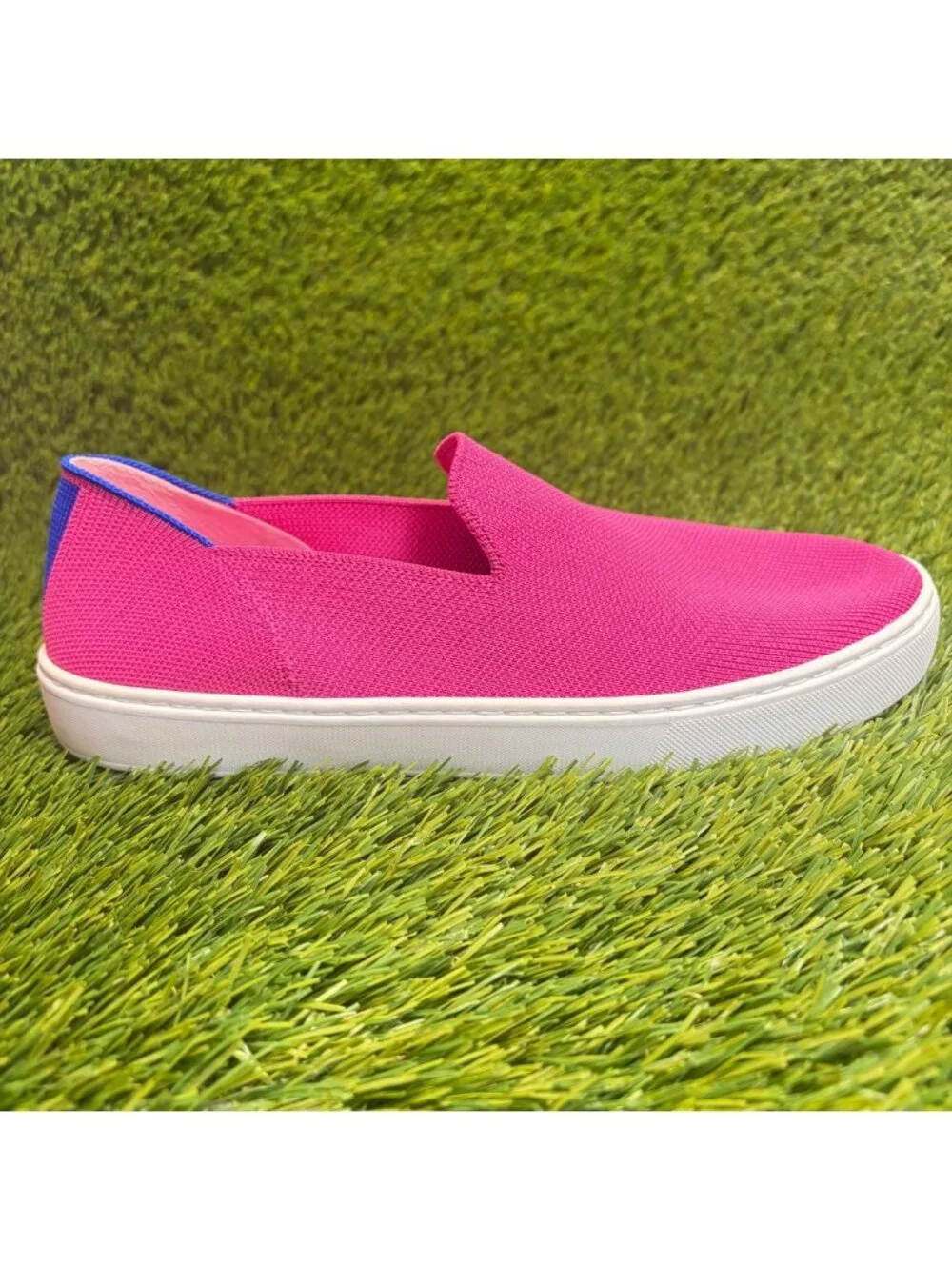 Rothy's The Original Womens Size 9 Pink White Blue Casual Walking Slip-On Shoes
